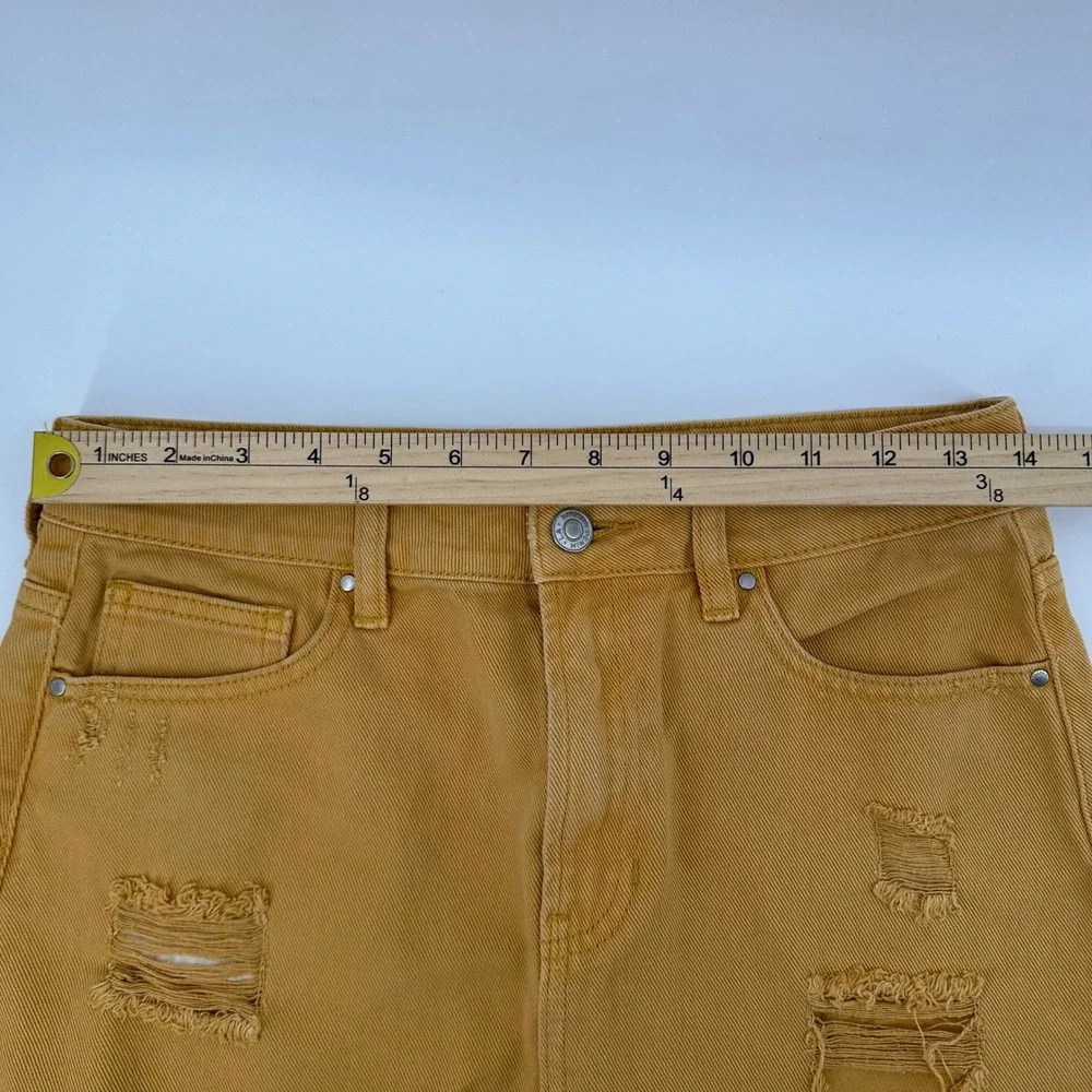 Pacsun‎ Distressed Mini Skirt Frayed Hem Rips Mustard Yellow Size 26